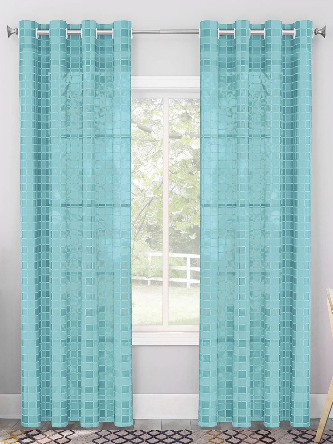 

Story@home Blue Set of 2 Geometric Sheer Door Curtain