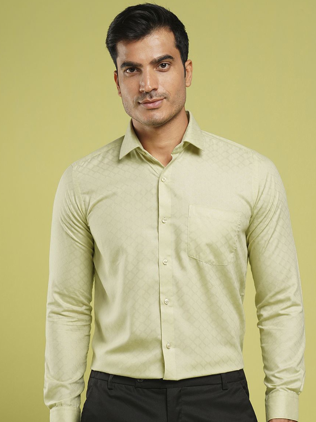 

John Philips Men Slim Fit Opaque Casual Shirt, Lime green