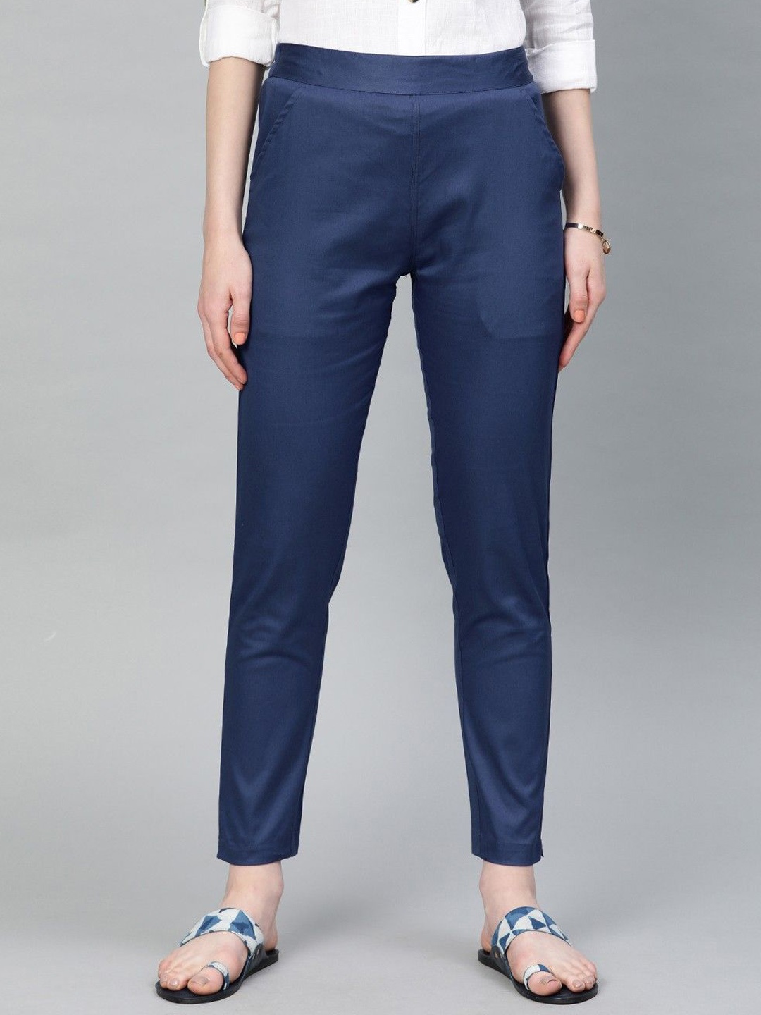 

CORSICA Women Straight Fit Pleated Trousers, Blue