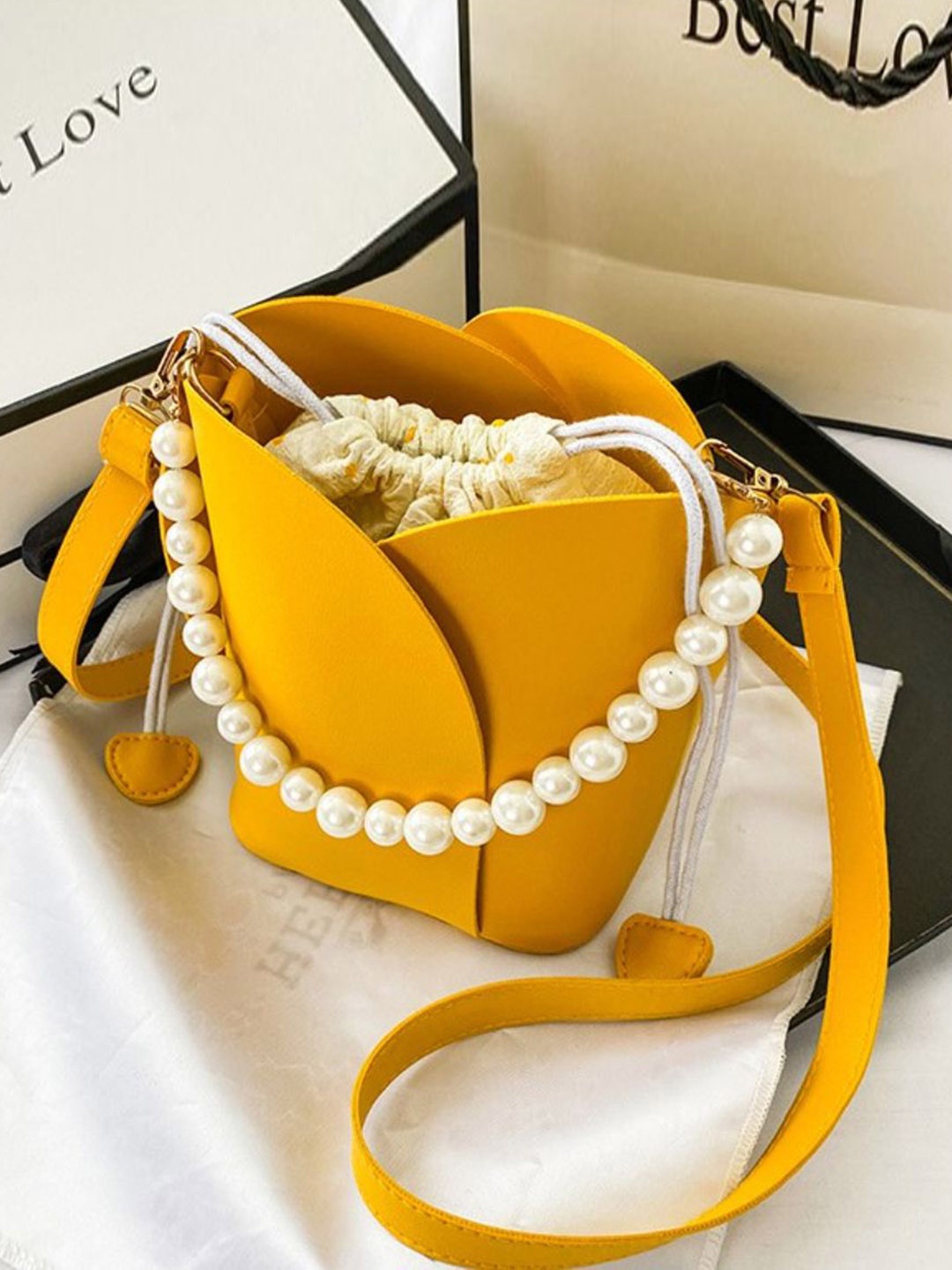 

DressBerry PU Bucket Shoulder Bag, Yellow