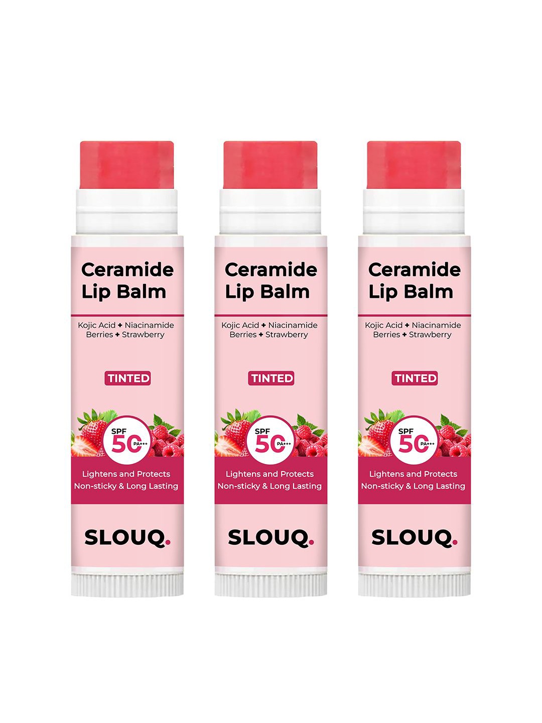 

Slouq Set Of 3 Tinted Ceramide Lip Balm With Kojic Acid & SPF50 PA+++ - 5 g Each, Pink