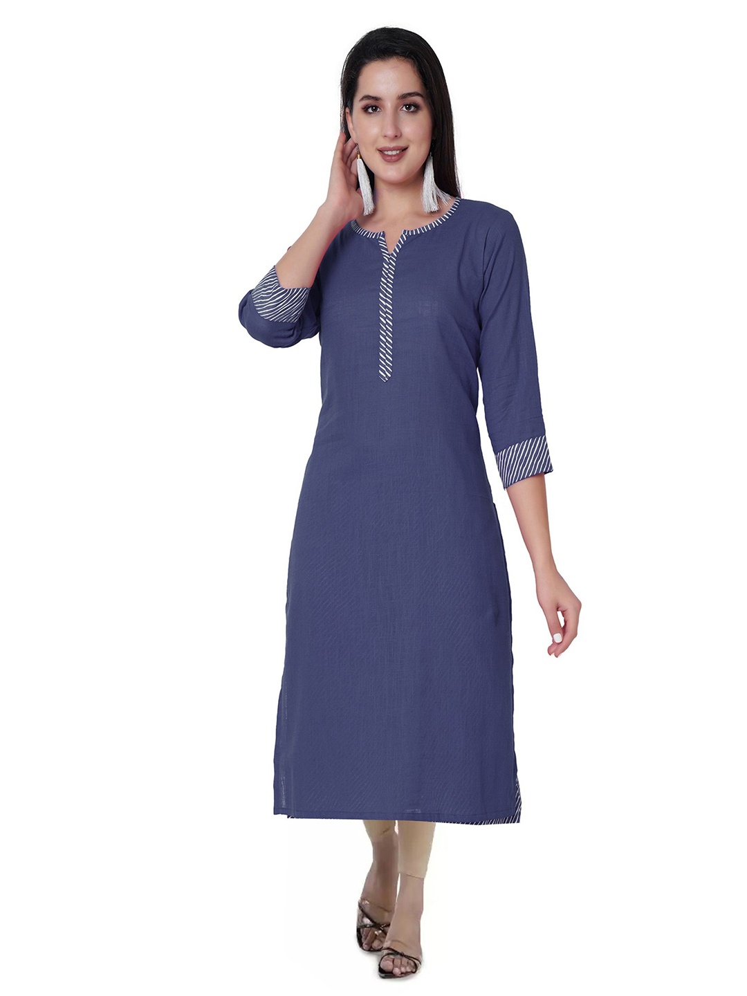 

MK3A Pure Cotton Round Neck Straight Kurta, Blue