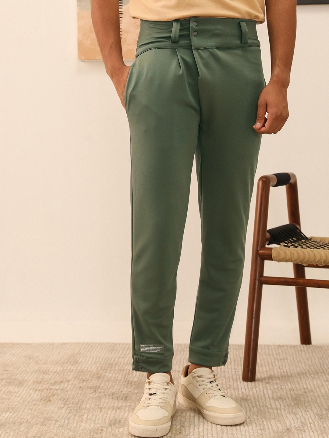 

PRIMAL GRAY Men Easy Wash Regular Trousers, Green