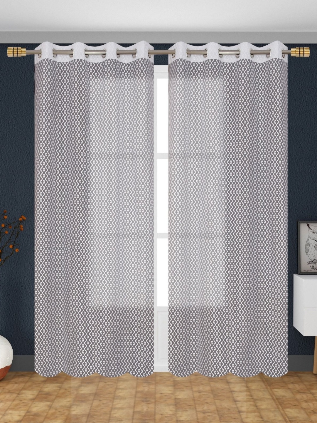 

Galaxy Home Decor White 2 Pieces Self Design Sheer Long Door Curtain