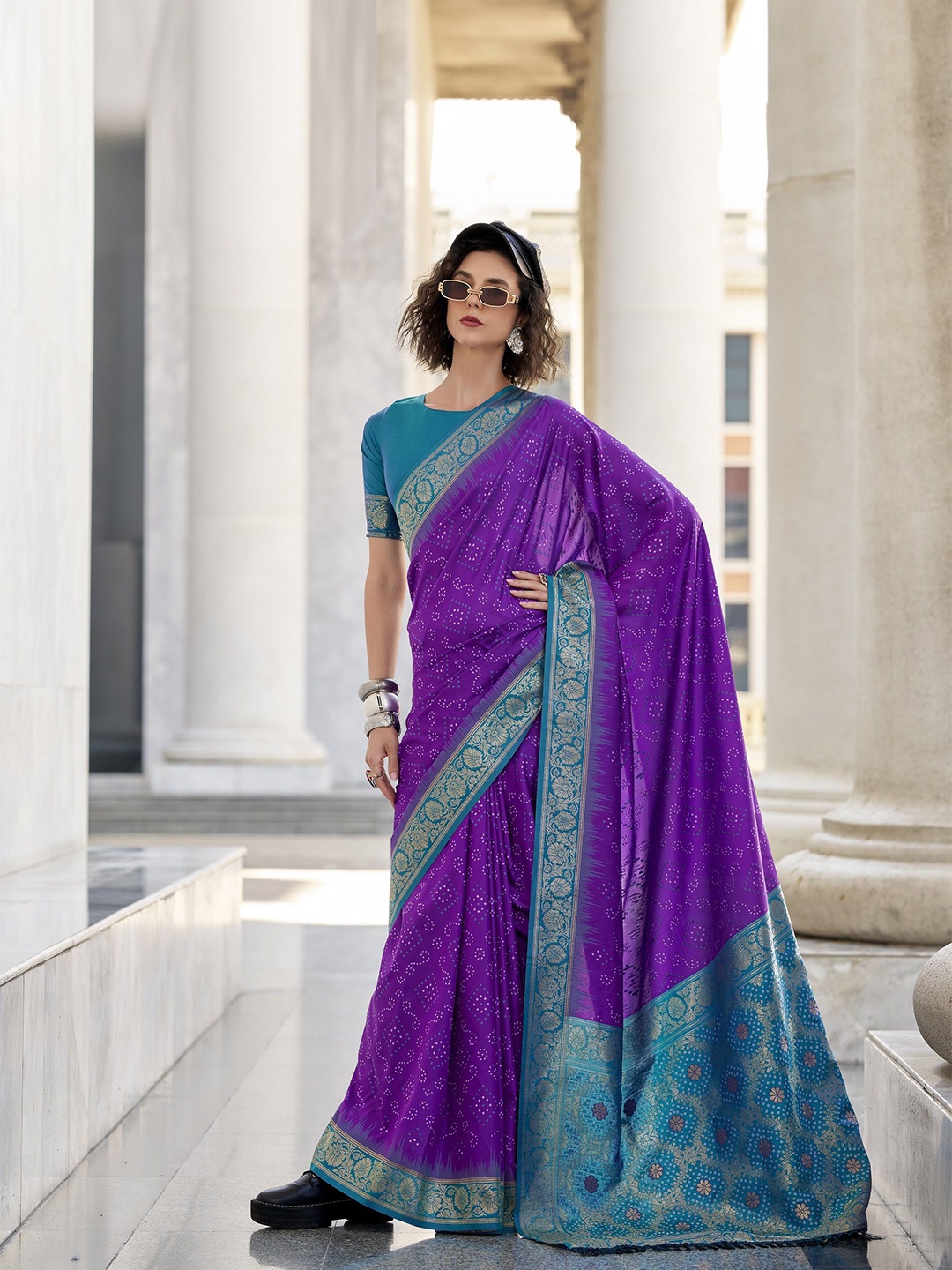 

MAHALASA Woven Design Zari Pure Silk Banarasi Saree, Purple