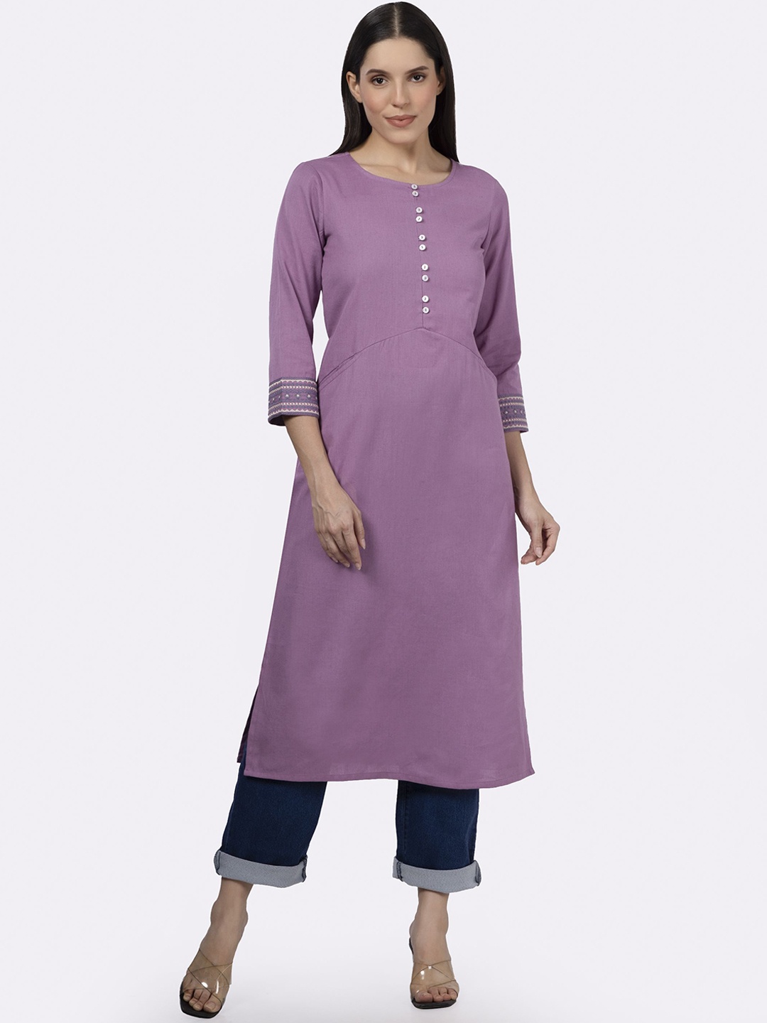 

Saffron Threads Round Neck Cotton Straight Kurta, Mauve