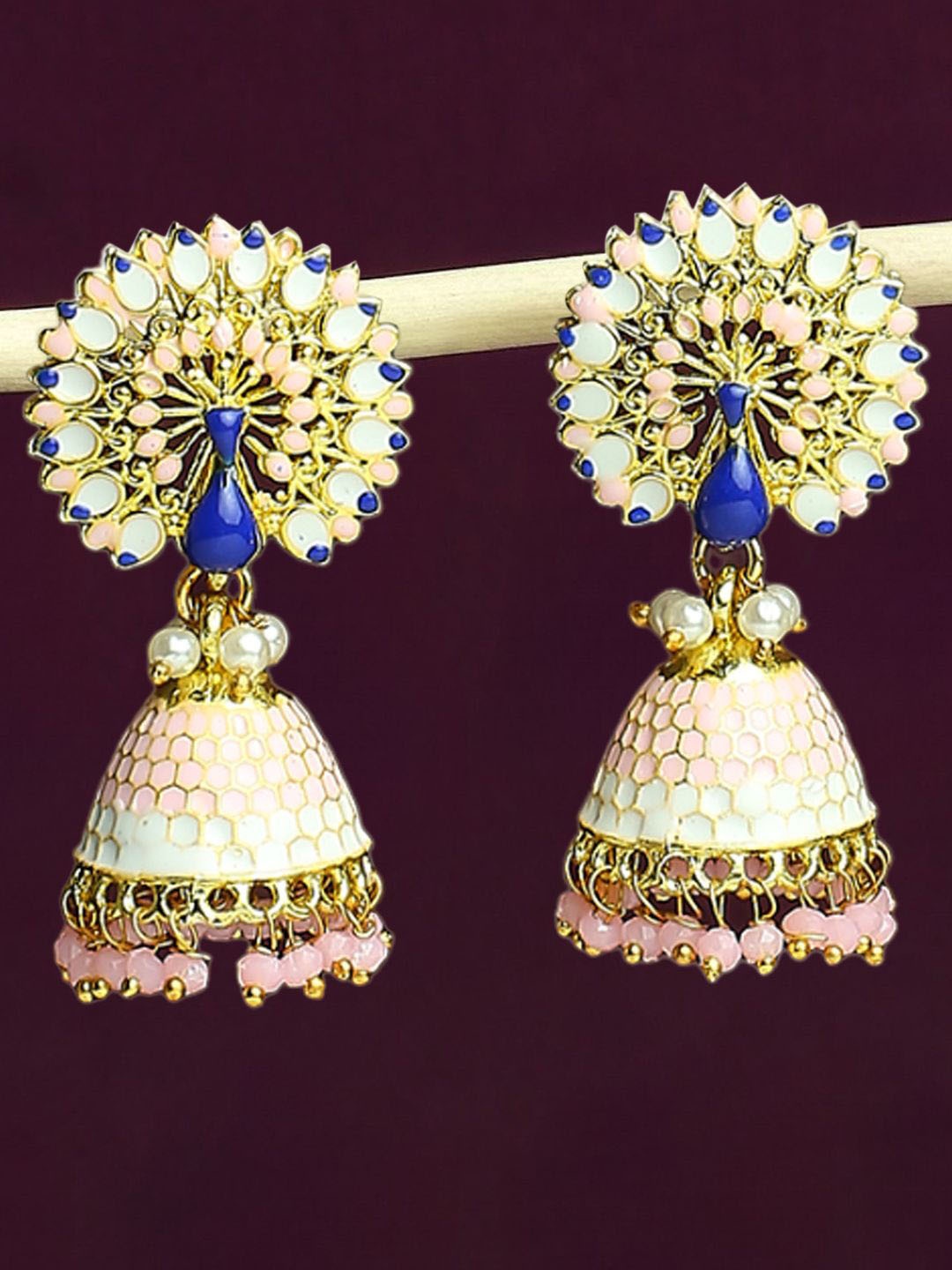 

Anouk Artificial Stones And Beaded Peacock Shaped Jhumkas, White