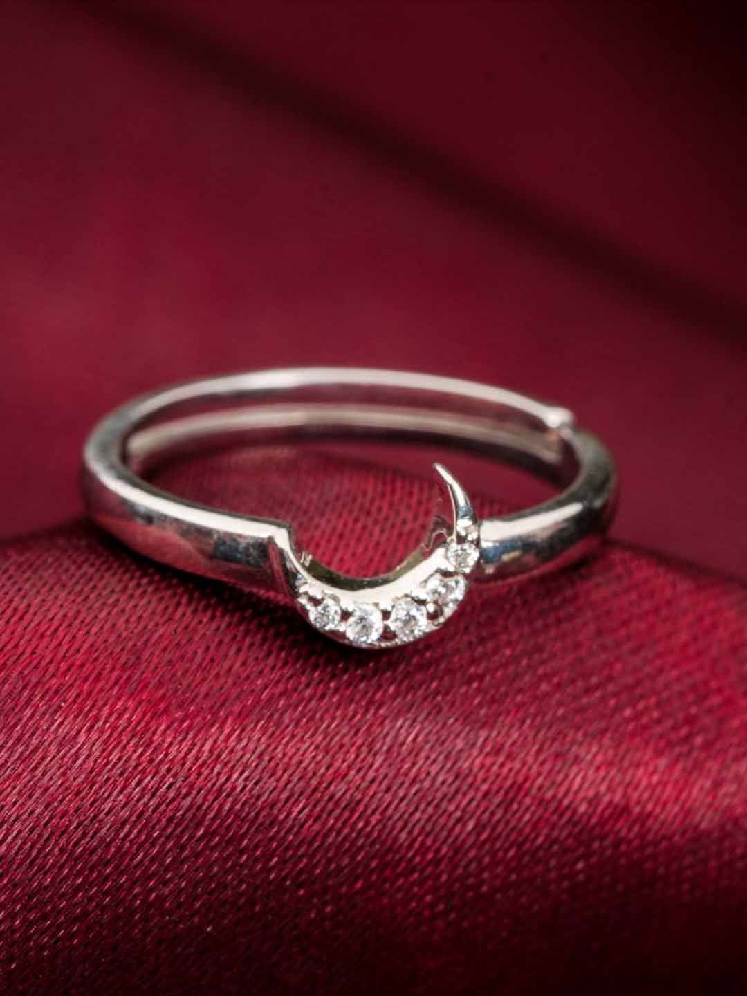 

Soraya Luxe 925 Sterling Silver Rhodium-Plated CZ Studded Ethereal Moon Finger Ring