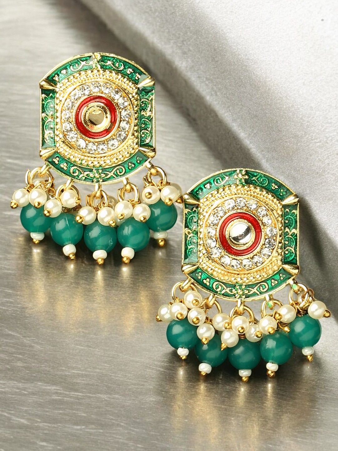 

Anouk Geometric Shaped Meenakari Drop Earrings, Green