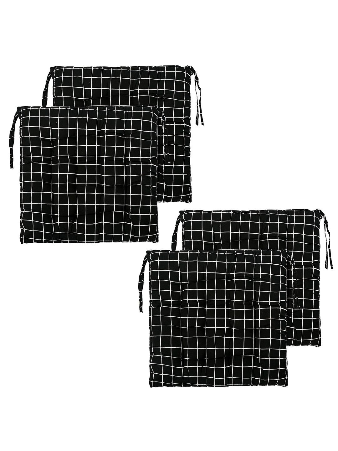 

Kuber Industries Black & White 4 Pieces Checked Cotton Comfort Chair Pads