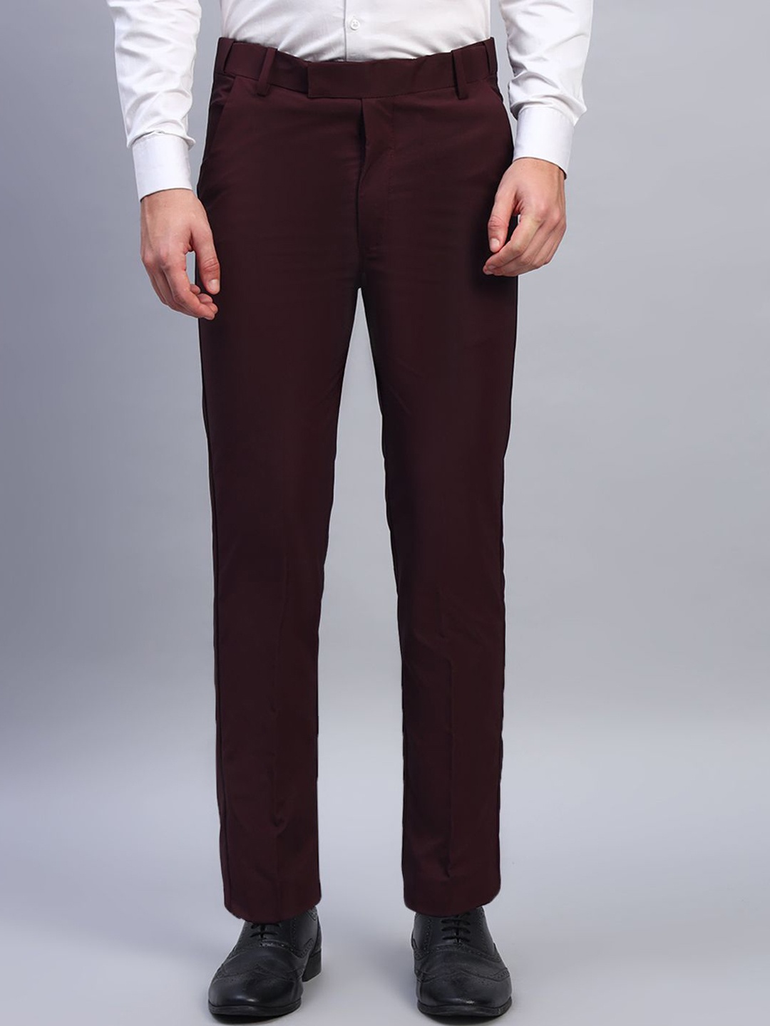 

AXNIS Men Ultra Slim Fit Mid-Rise Formal Trouser, Maroon