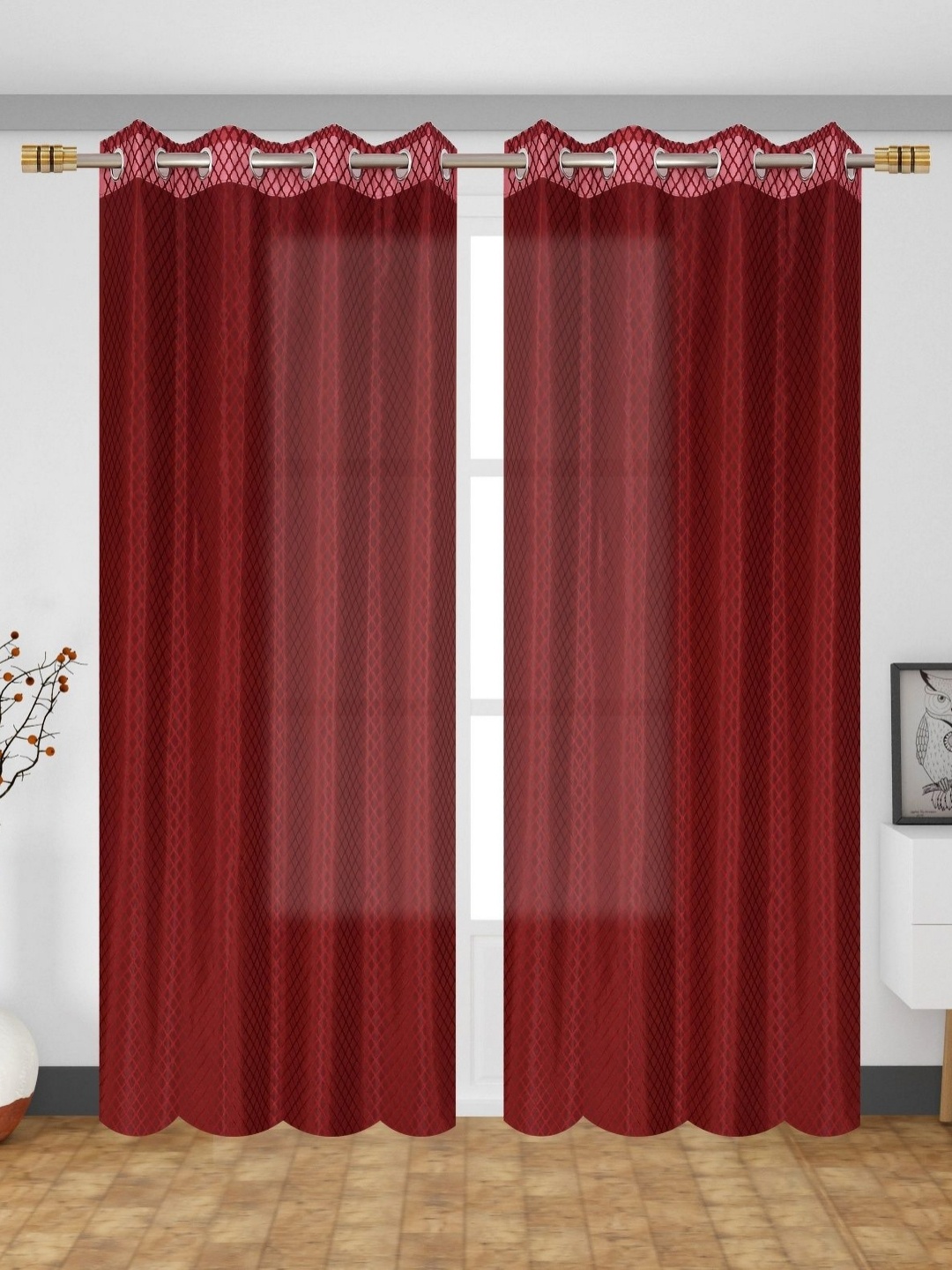 

Galaxy Home Decor Maroon 2 Pieces Self Design Sheer Long Door Curtains