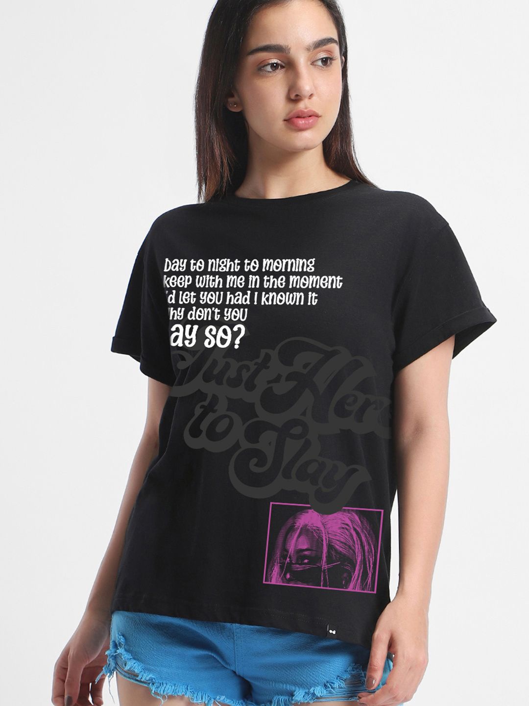 

Bewakoof AIR Women Printed T-shirt, Black