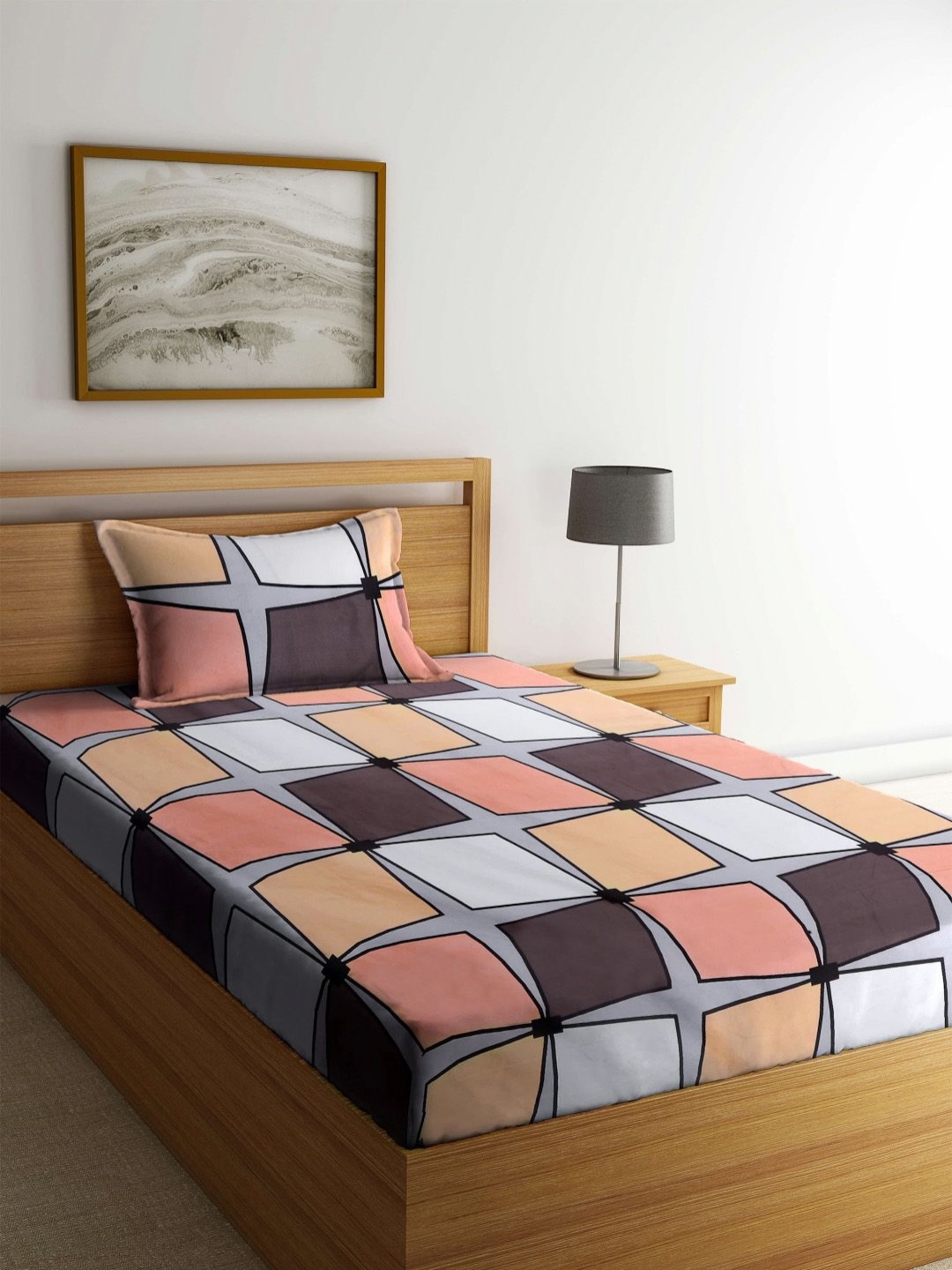 

Myntra Elegant Homes Grey & Brown Printed 300 TC Single Bedsheet Set- 2.25 m x 1.50 m