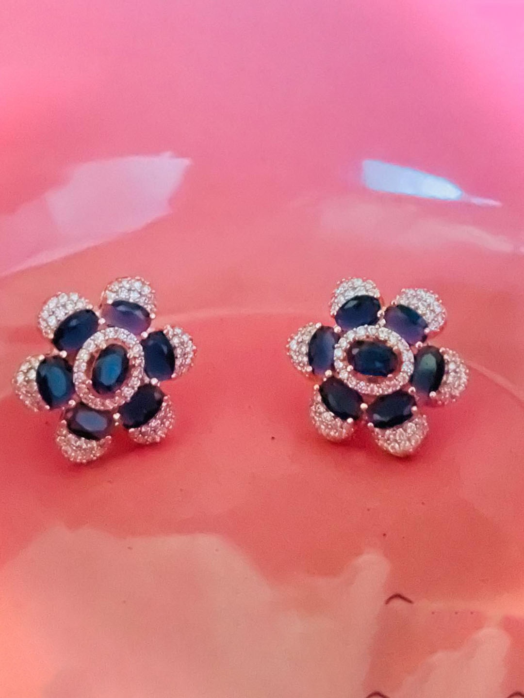 

MONI LIFESTYLE American Diamond Studded Floral Shaped Studs, Silver