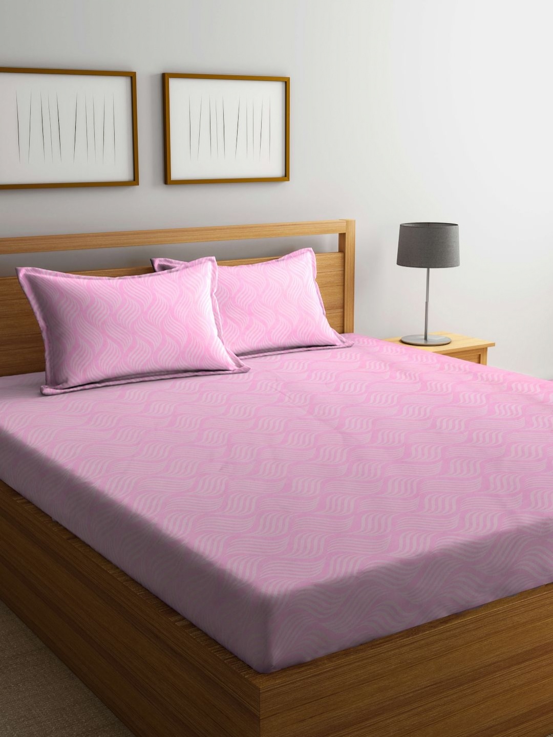 

Myntra Elegant Homes Pink Abstract Printed 300 TC Fitted King Bedsheet Set 2.50 m x 2.25 m