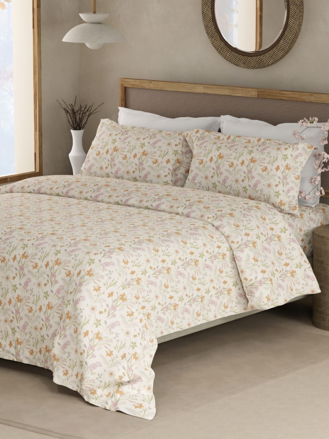 

Boutique Living India White & Yellow Printed Cotton 300TC King Bedsheet Set 2.74m x 2.74m