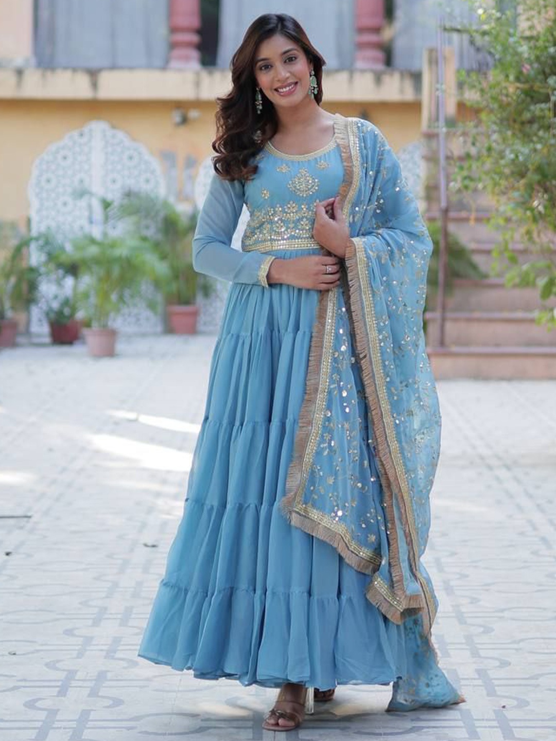 

ZIBLON Women Embellished Fit-Flare Ethnic Dress, Blue