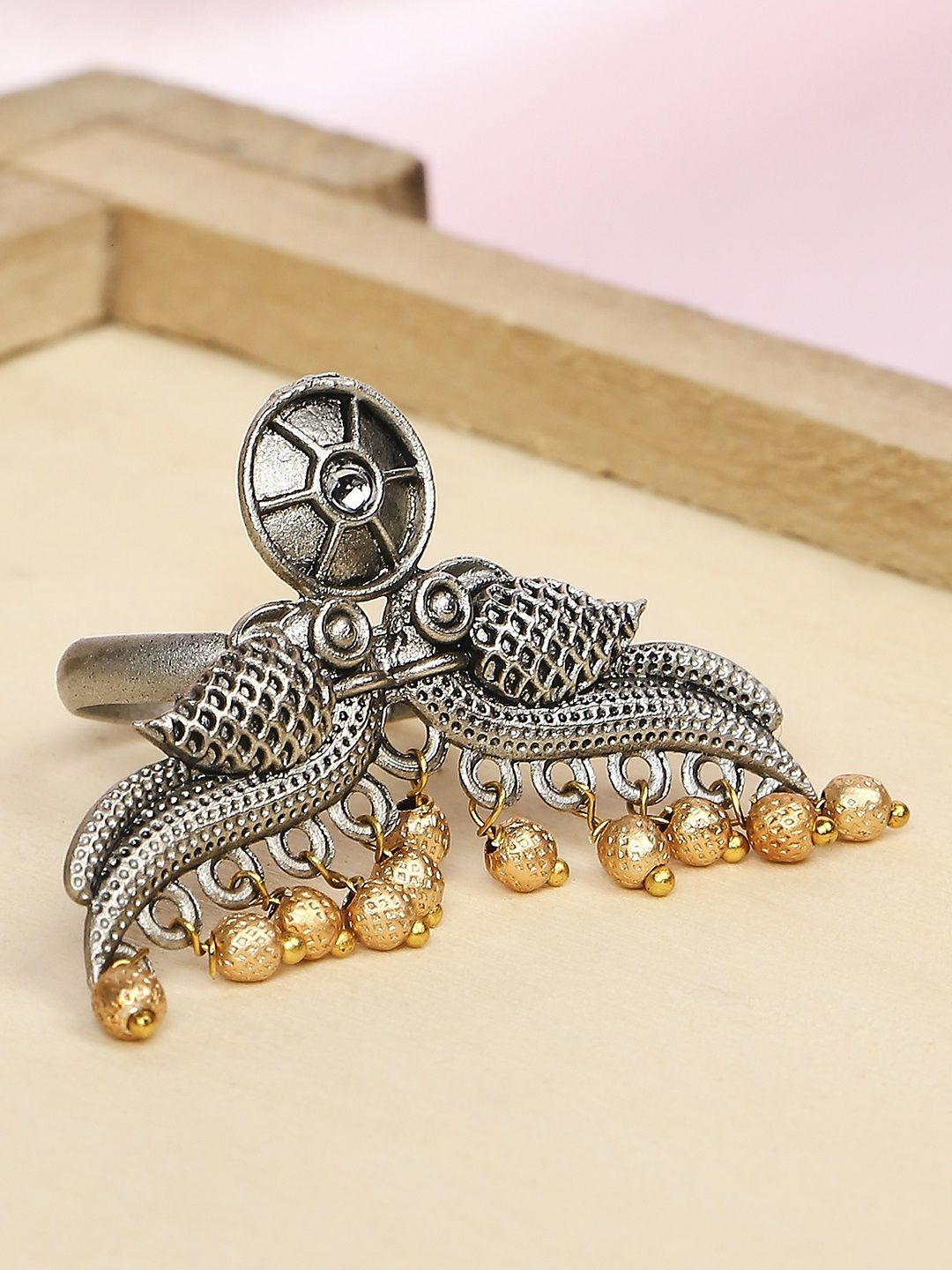 

Sangria Peacock Design Tribal / Afghan Theme Finger Ring, Silver