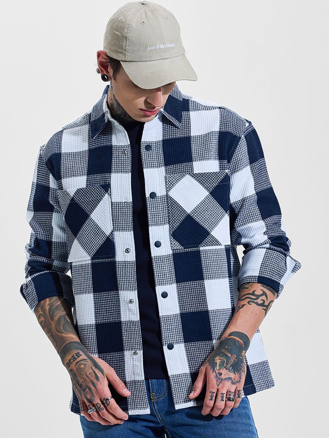 

Snitch Men Relaxed Tartan Checks Opaque Checked Casual Shirt, Navy blue