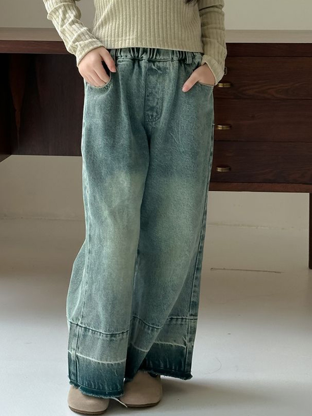 

LULU & SKY Girls Wide Leg Low Distress Light Fade Jeans, Blue