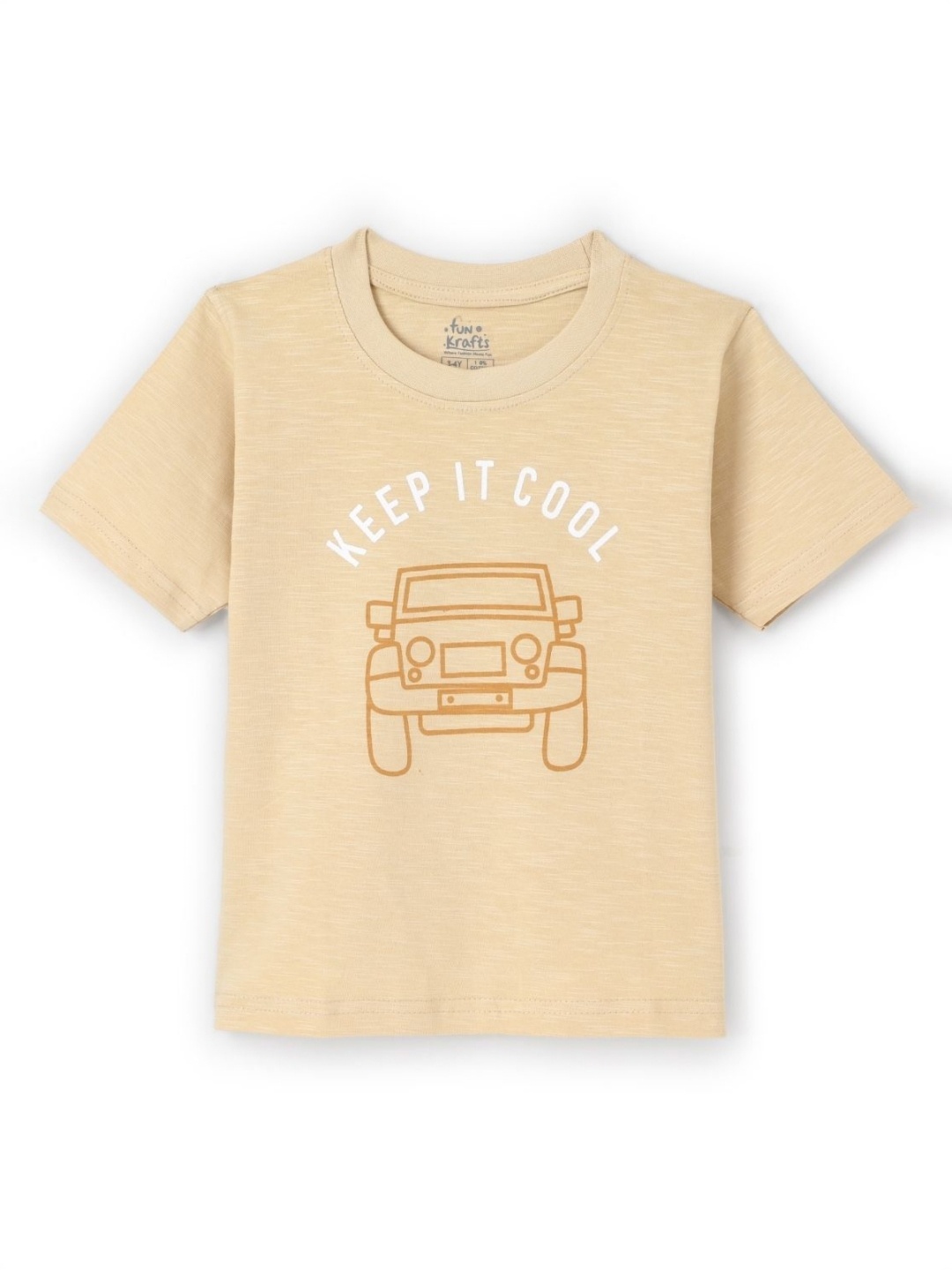 

FUNKRAFTS Boys Printed Applique T-shirt, Beige