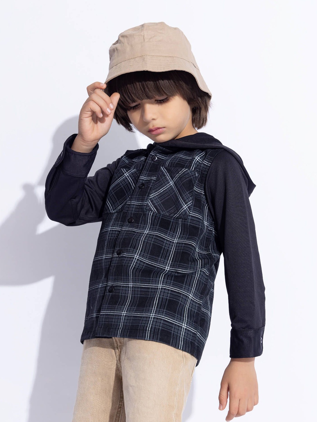 

taffykids Boys Comfort Opaque Checked Casual Shirt, Black