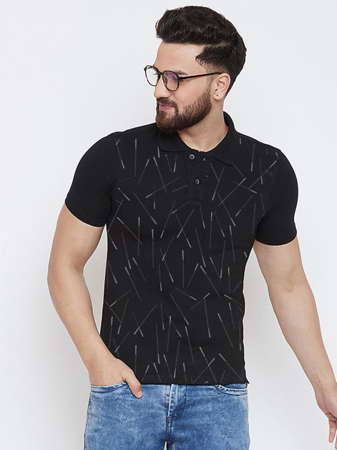 

Bishop Cotton Men Printed Polo Collar Pockets T-shirt, Black