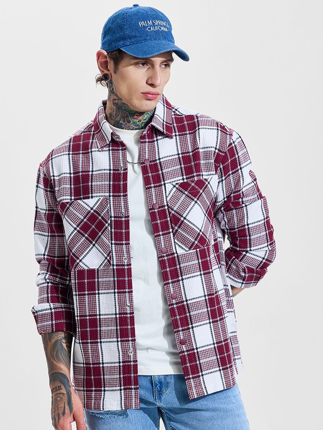 

Snitch Men Relaxed Tartan Checks Opaque Checked Casual Shirt, Burgundy