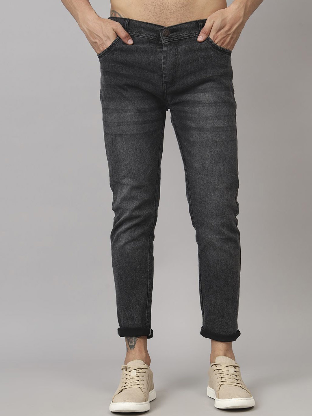 

COMFITS Men Classic Tapered Fit Mid-Rise Light Fade Jeans, Grey