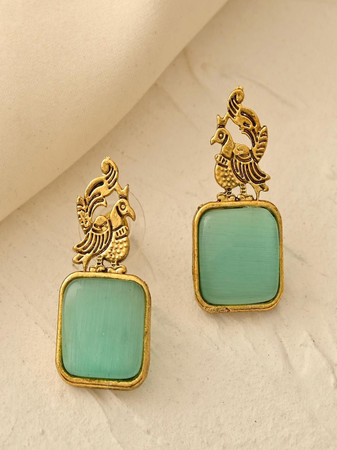 

STYYO Silver-Plated Artificial Stones Peacock Shaped Studs Earrings, Gold