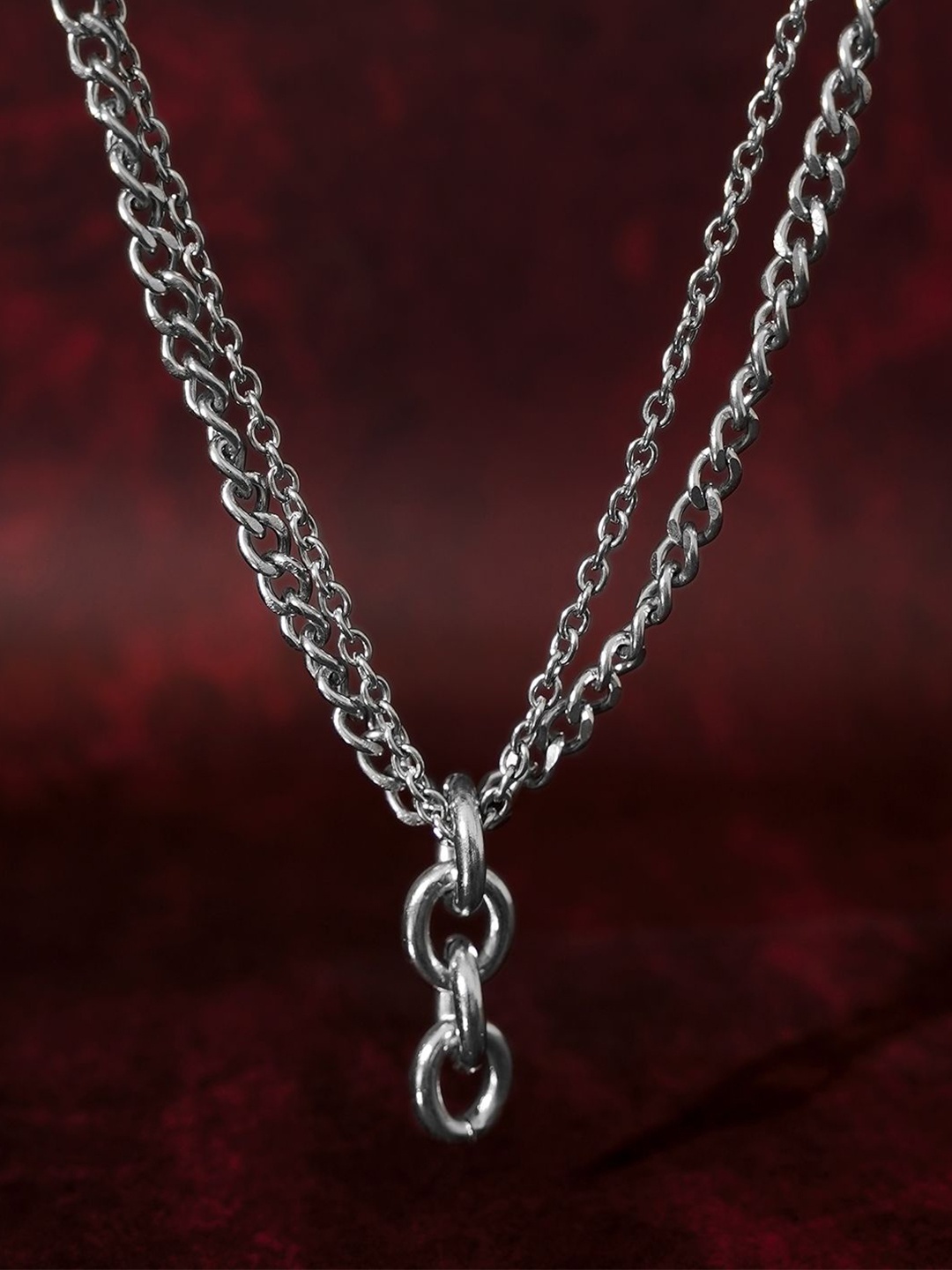 

SWASHAA Men Stainless Steel Silver-Plated Chain Pendant Necklace