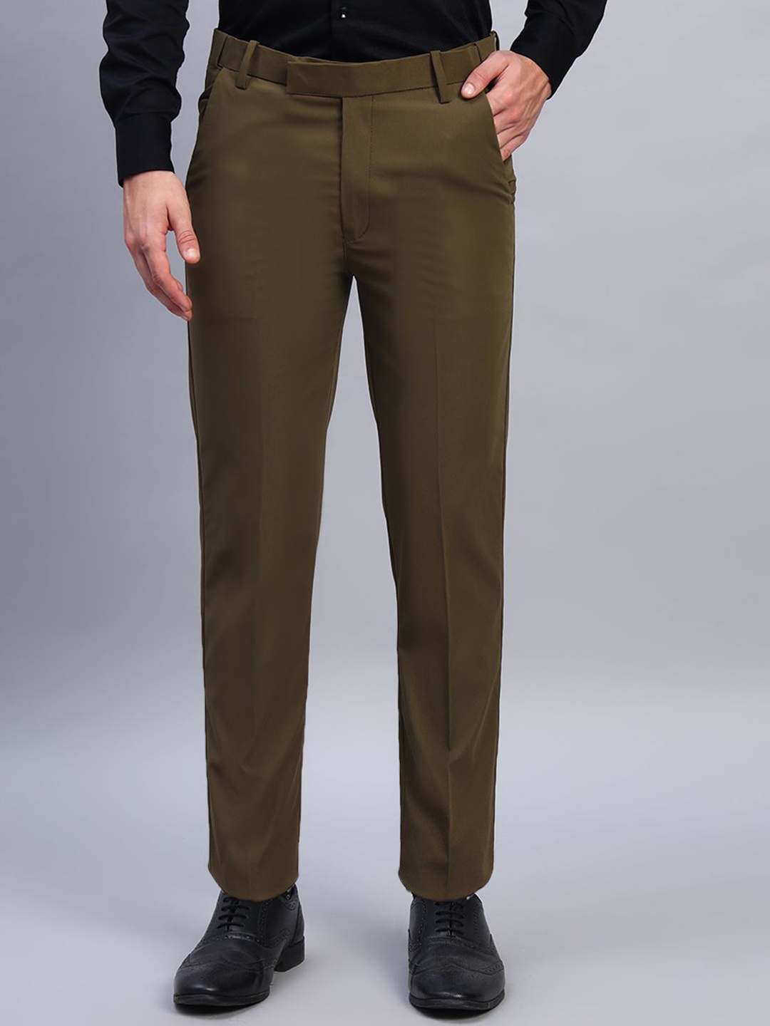

AXNIS Men Ultra Slim Fit Formal Trousers, Green