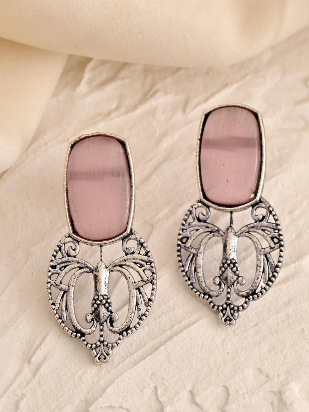 

DASTOOR Gold-Plated Artificial Stones Studded Contemporary Drop Earrings, Silver