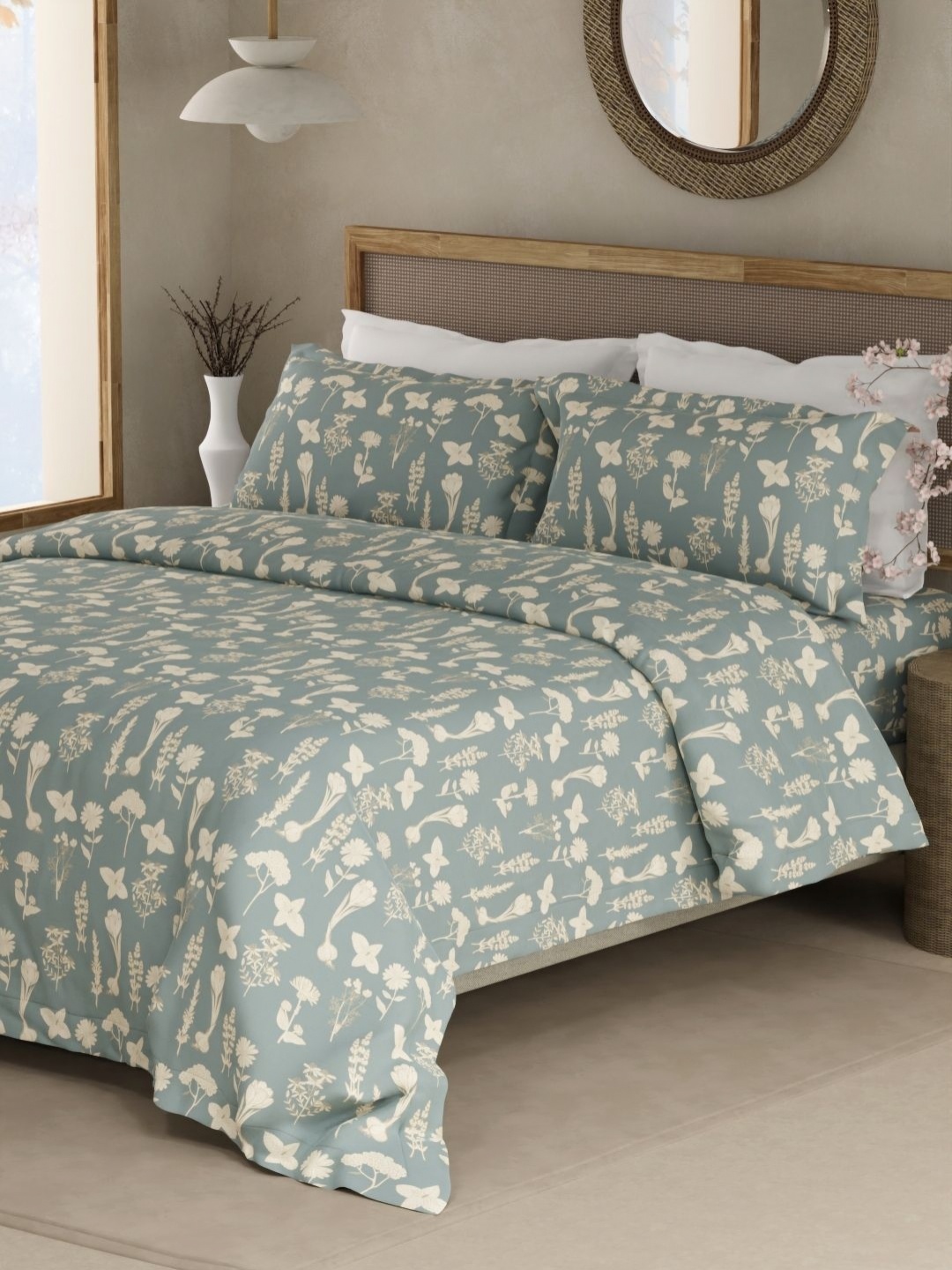 

Boutique Living India Blue & Cream Printed Cotton 300TC King Bedsheet Set 2.74m x 2.74m