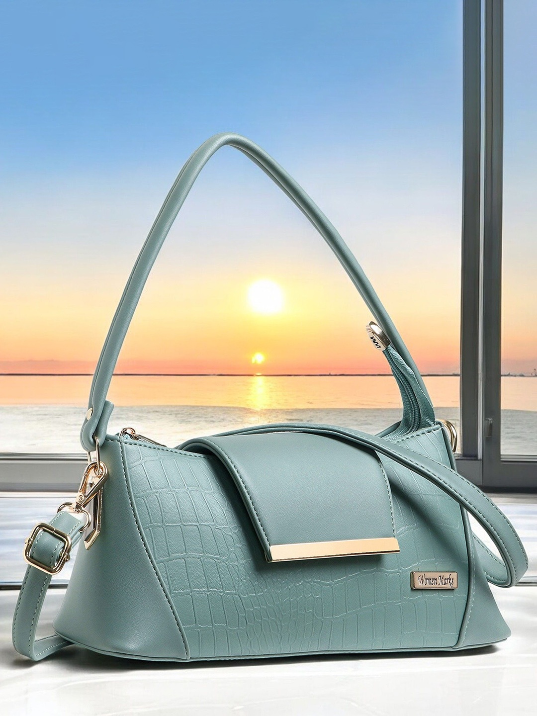 

WOMEN MARKS Textured PU Structured Sling Bag, Green