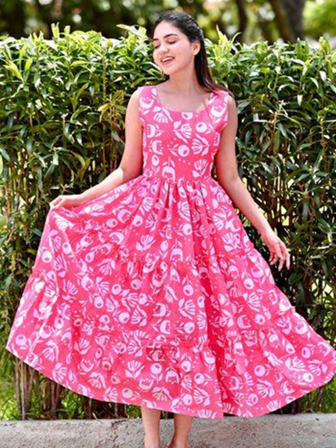 

CORSICA Women Printed Sleeveless Fit and Flare Dress, Pink