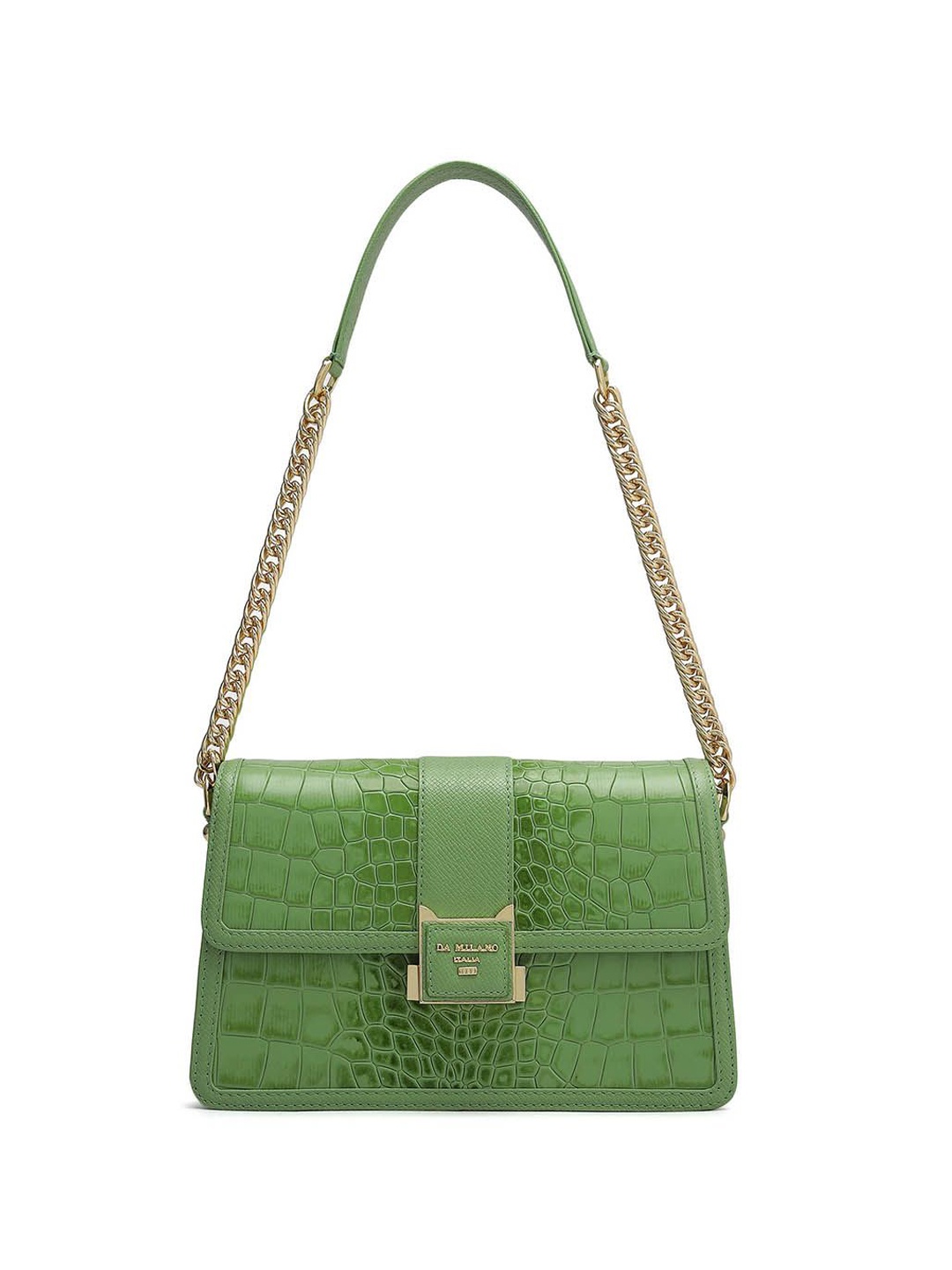 

Da Milano Textured Leather Structured Shoulder Bag with Cut Work, Green