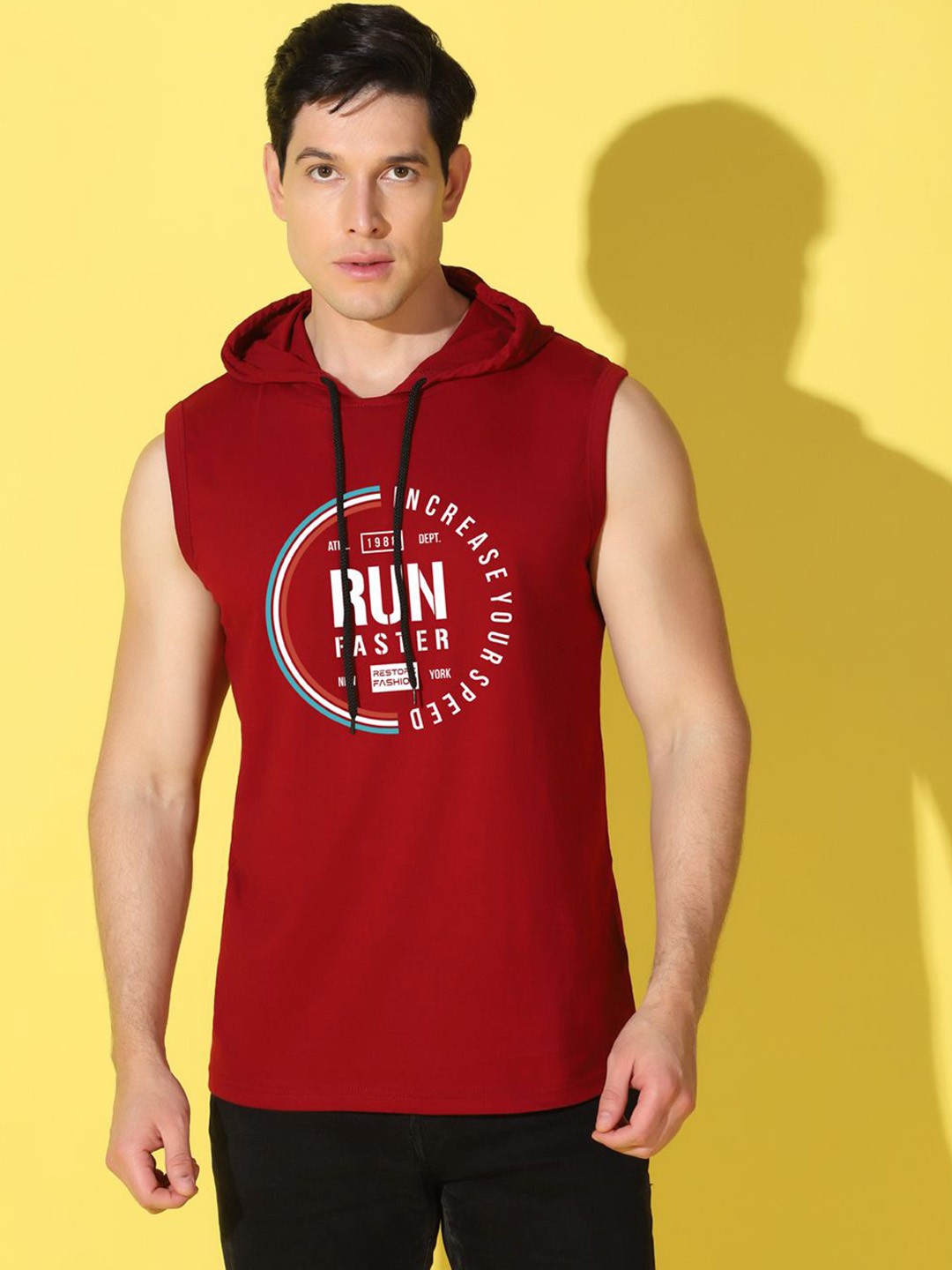 

WOOSTRO Printed Combed Cotton Hooded T-Shirt, Maroon