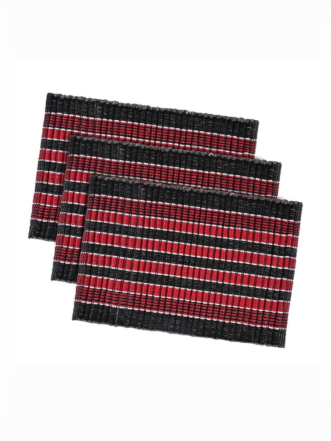 

Aura Red & Black 3 Pieces Textured Cotton Rectangle Doormats