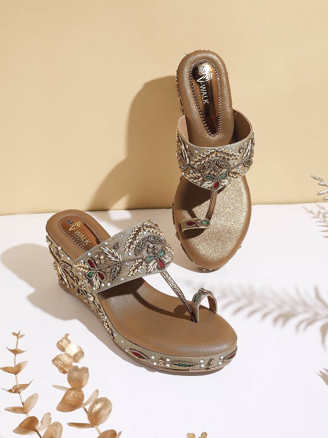 

V-WALK Women Embellished Party Platform Sandals, Copper