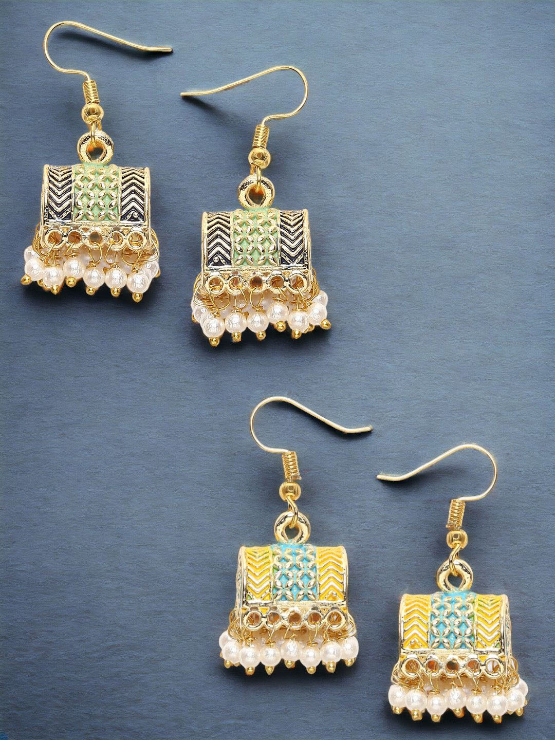 

Anouk Set Of 2 Artificial Beaded Square Shaped Drop Earrings, Green