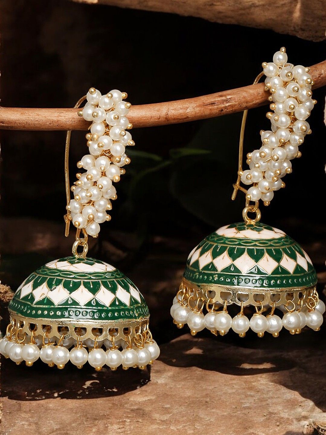 

Anouk Artificial Beads Beaded Dome Shaped Jhumkas, Green
