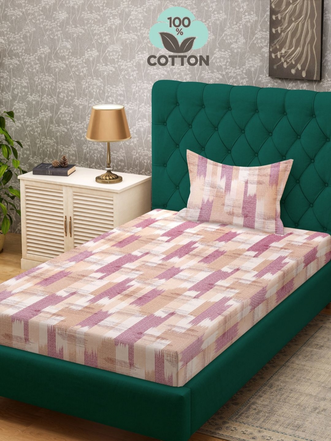 

Myntra Elegant Homes Pink Printed Cotton 400 TC Single Bedsheet Set- 225 cm x 150 cm