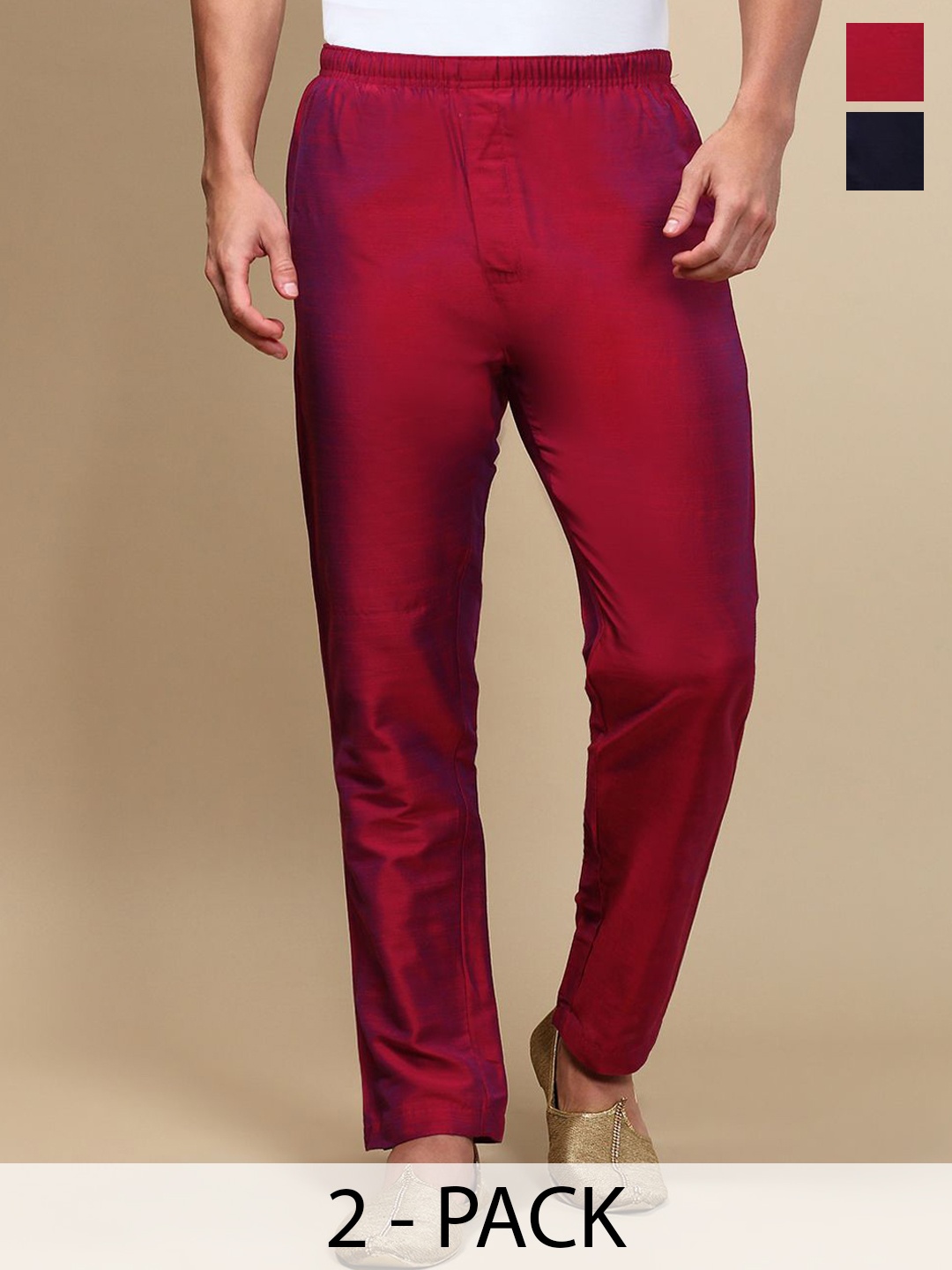 

WHITE HEART Men Pack Of 2 Solid Pyjamas, Burgundy