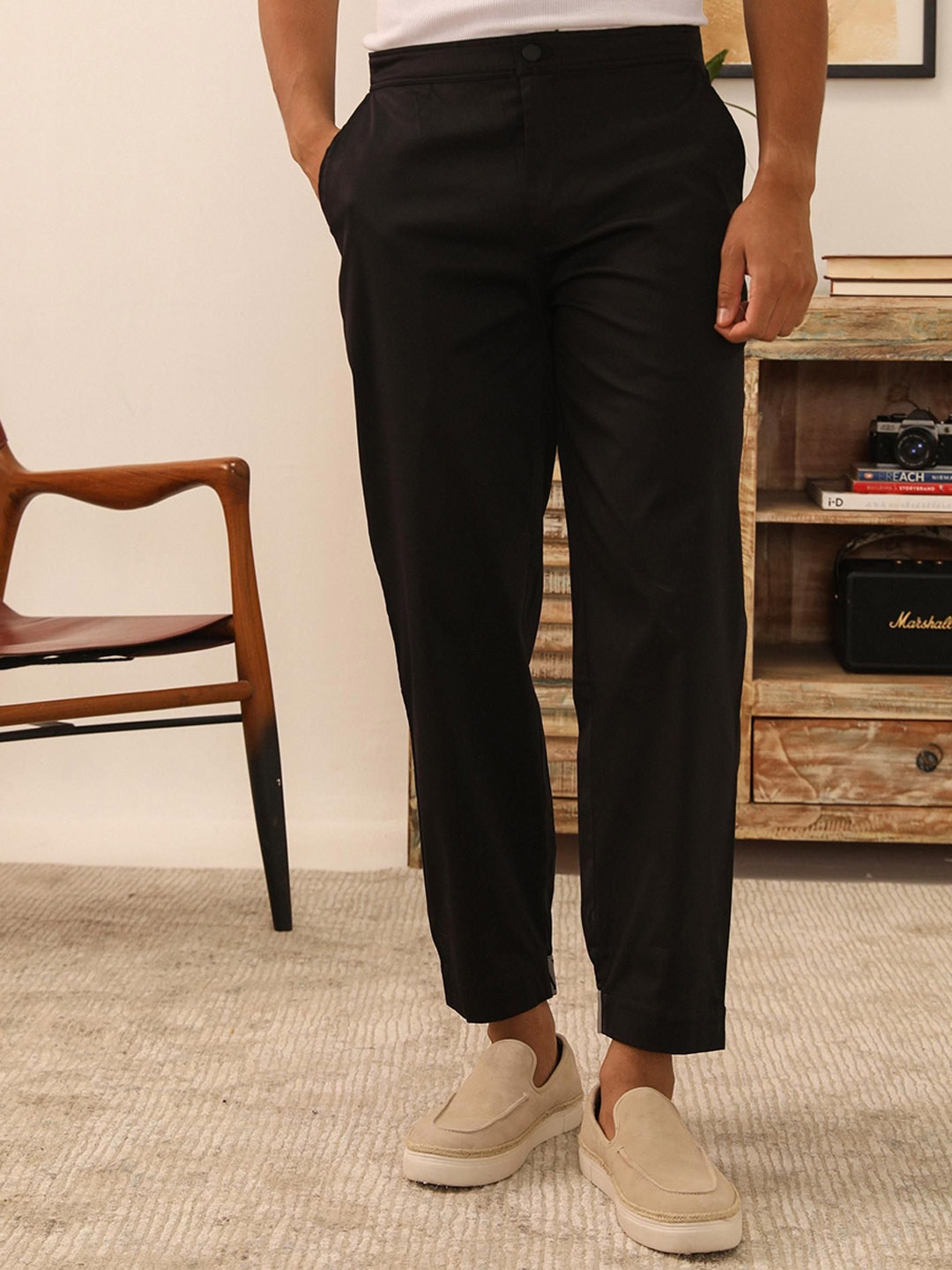 

PRIMAL GRAY Men Cotton Easy Wash Chinos Trousers, Black