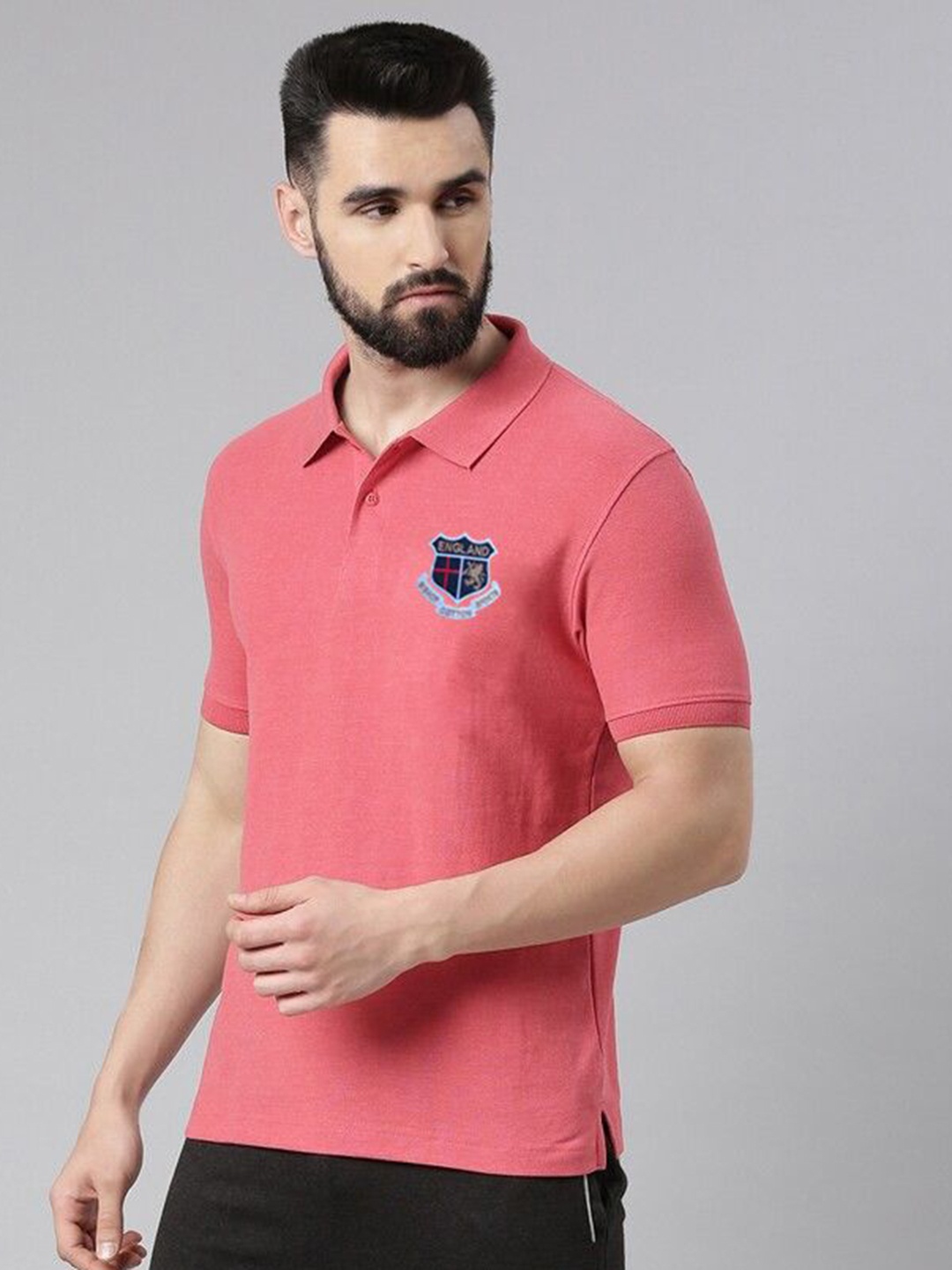 

Bishop Cotton Men Polo Collar Pockets T-shirt, Coral