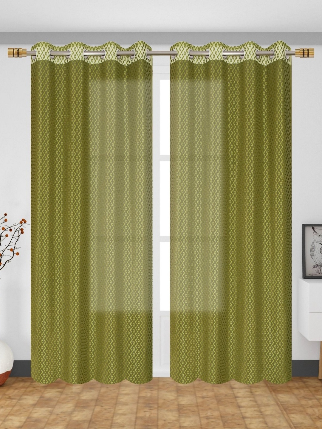 

Galaxy Home Decor Green 2 Pieces Self Design Sheer Window Curtain