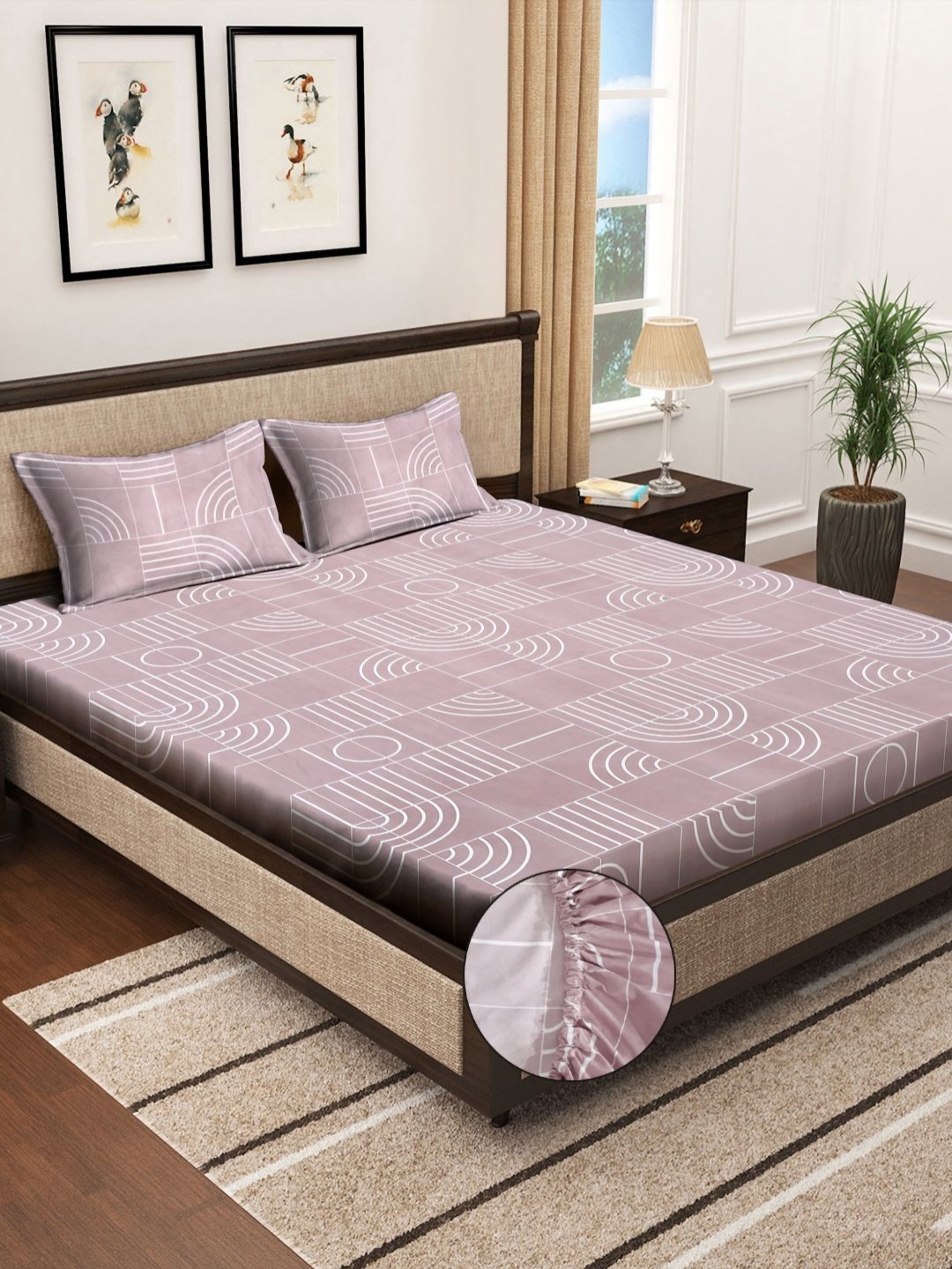 

Myntra Elegant Homes Peach & White Printed 300 TC King Bedsheet Set 2.70 m x 2.70 m