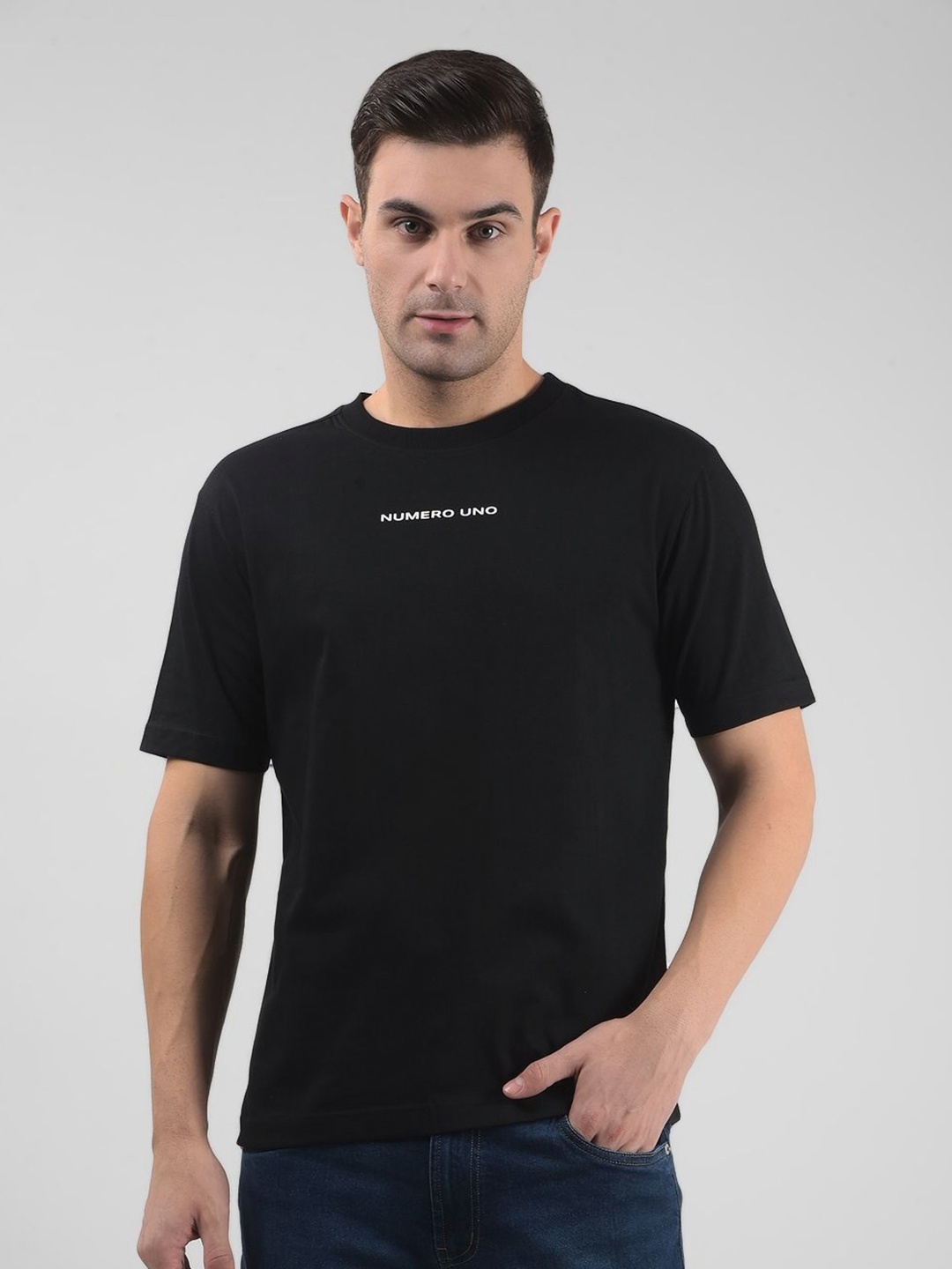 

Numero Uno Men Brand Logo Printed T-shirt, Black